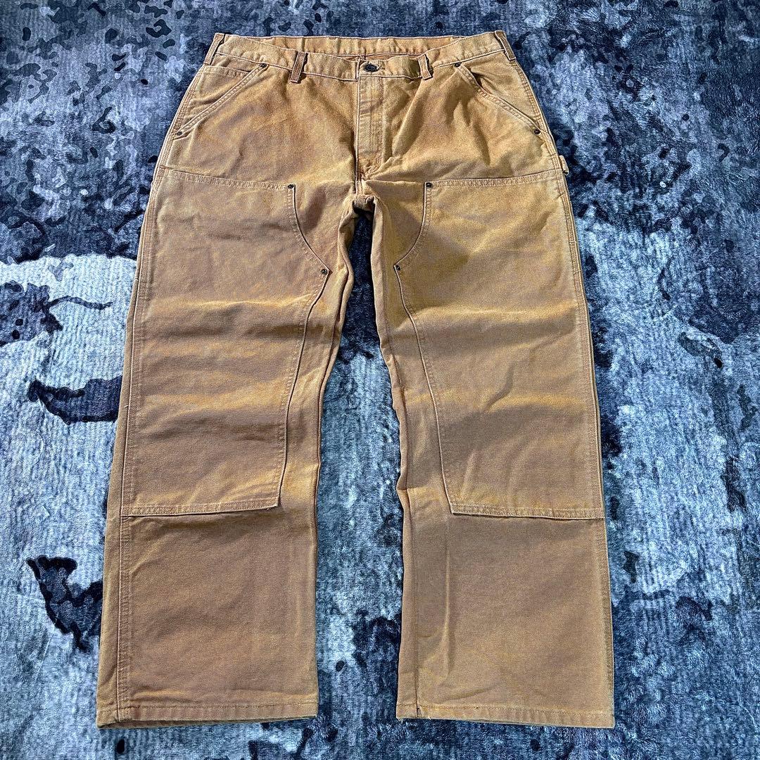 コメ欄セール！ビックシルエット 状態◎ ブラウンワークパンツ極太W40 メキシコ製ディッキーズダブルニーワークパンツw40茶色ブラウン古着