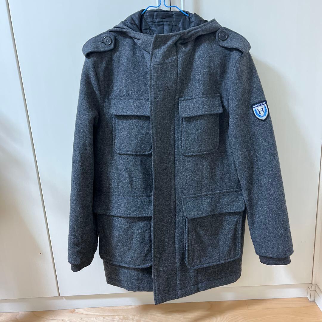 東山高校　HIGASHIYAMA フード付きダッフルコート サイズ15 グレー 東山高校 HIGASHIYAMA フード付きダッフルコート サイズ15 グレー 東山