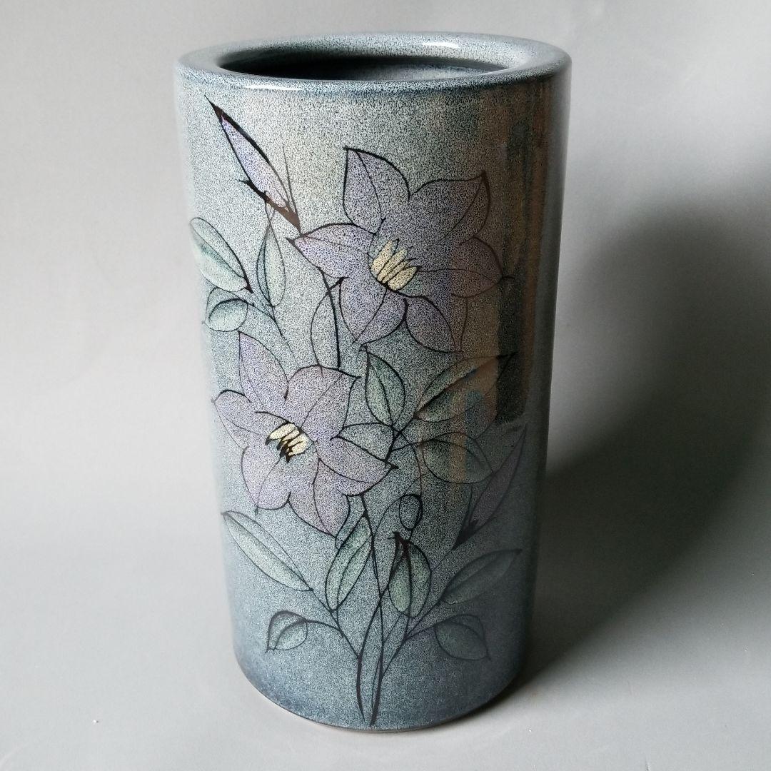 信楽焼傘立て  天目花絵 高さ４５cm 信楽焼傘立て 花絵前面彫 高さ45cm