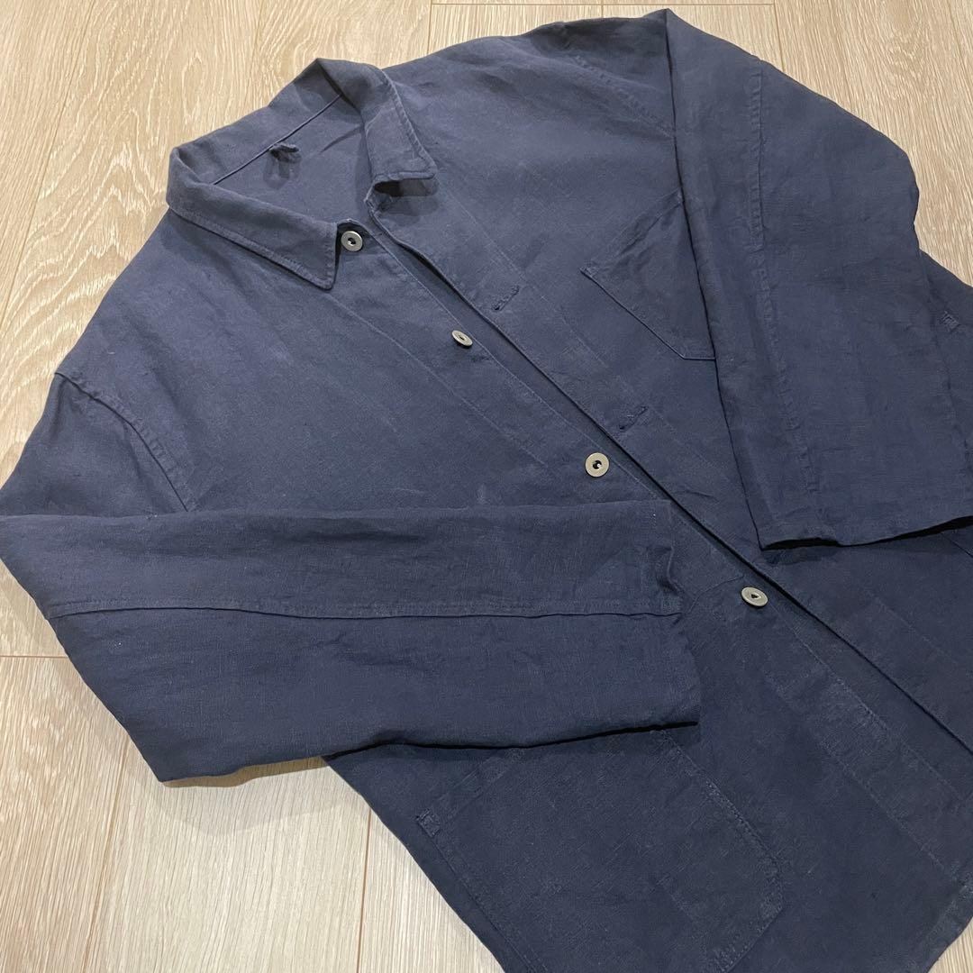 MOTOR モーター リネンフレンチワークジャケット 本池秀夫 XL 紺