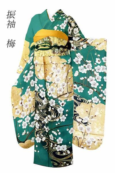 ★専用★美品 振袖 緑 枝梅 雲取 流水 金彩加工 身丈160cm お洒落 振袖 流水と梅 - からん::アンティーク着物・リサイクル着物の通販サイト