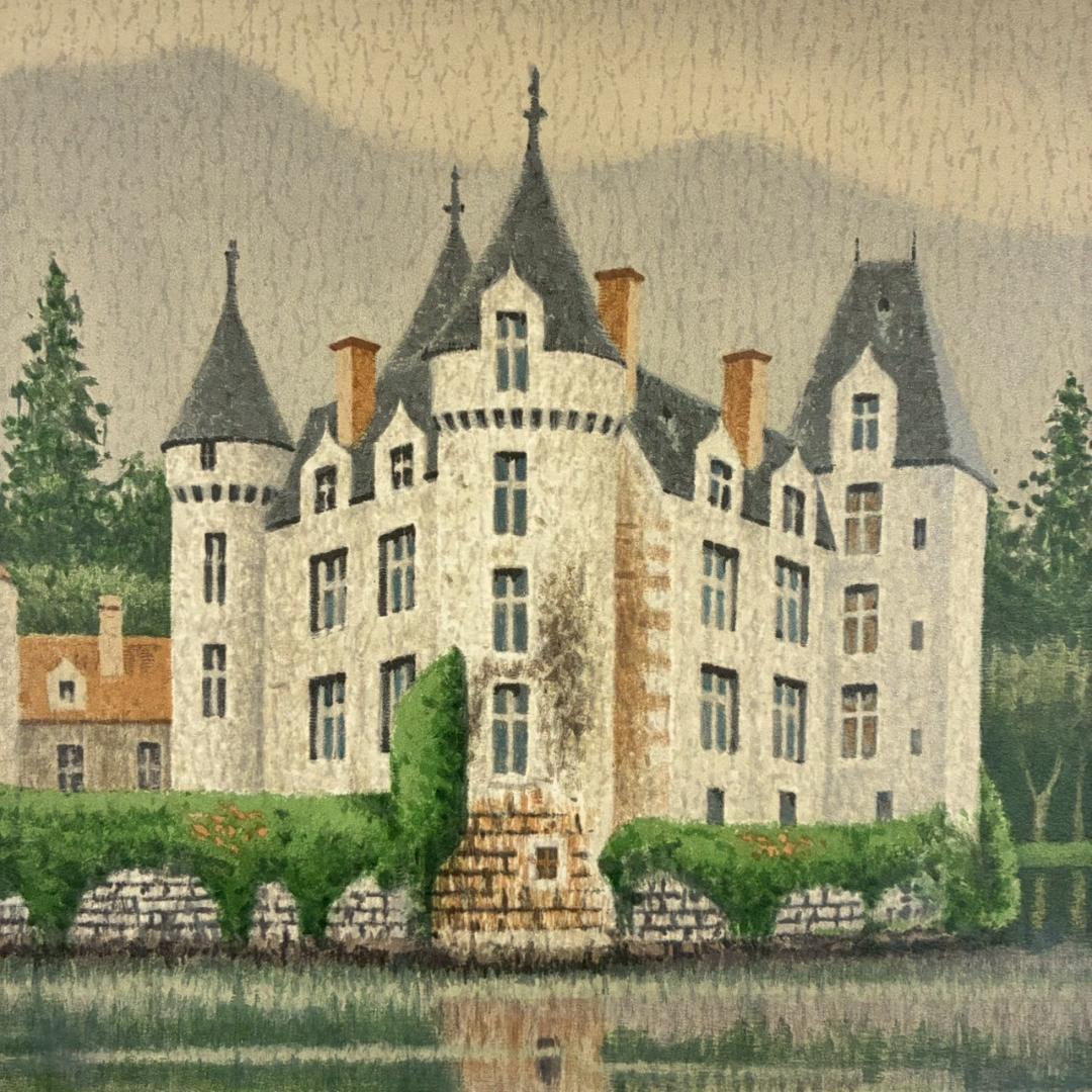 美品 西村龍介「湖の館」リトグラフ 直筆サイン入り 証明シール有 お洒落な額装