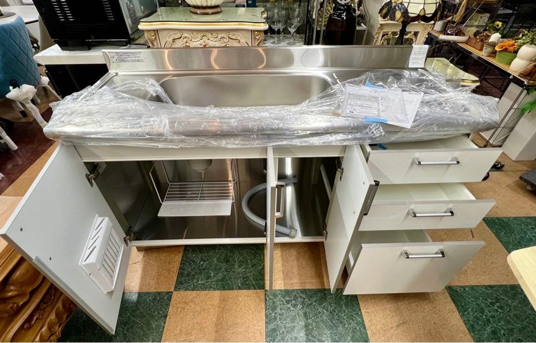 地域限定無料配送】ステンレススチール シンク一体型キッチン収納