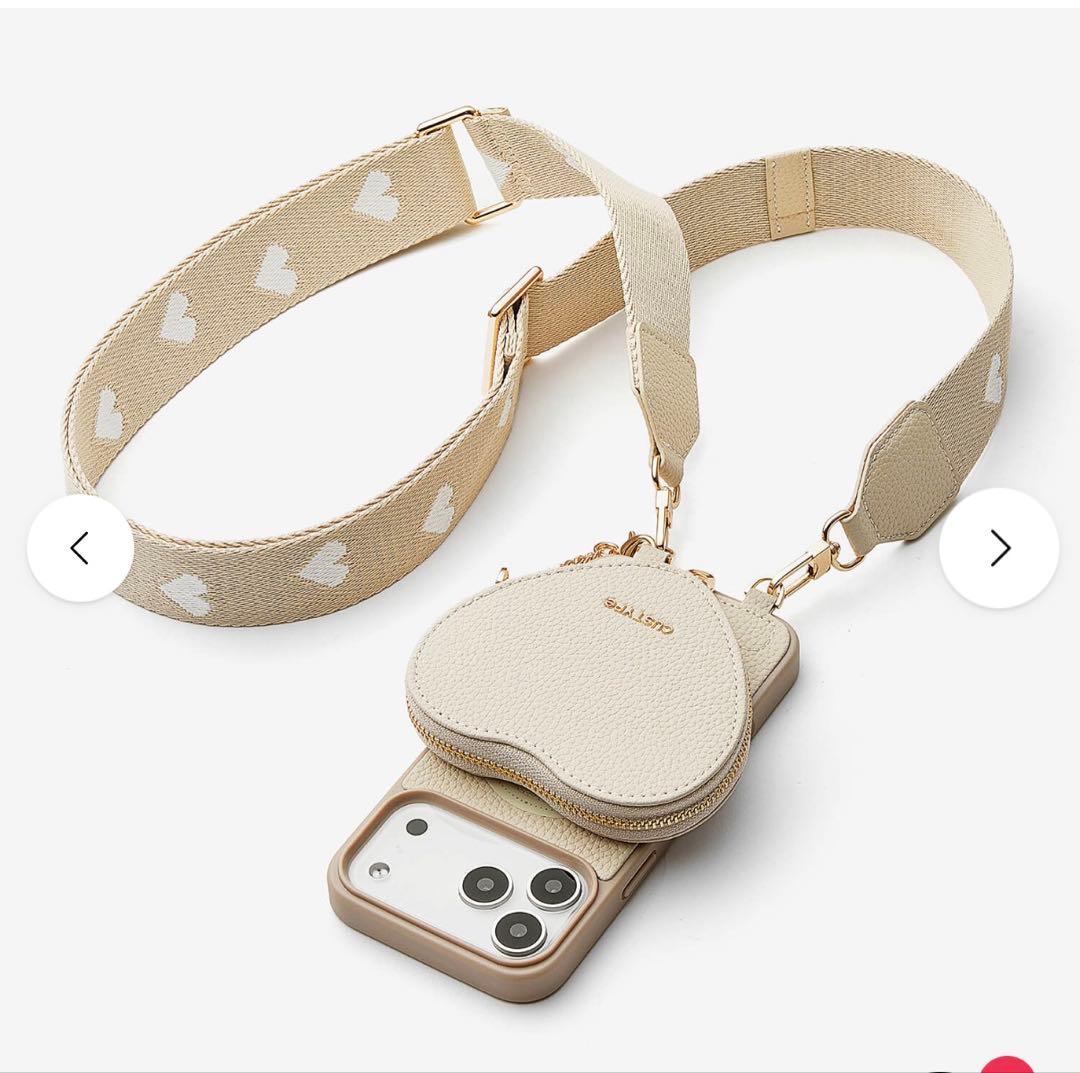 custype ハート型ポーチ付きiPhoneケース　17pro max ハートデザインキット - 取り外し可能なワイヤレス充電クロスボディ