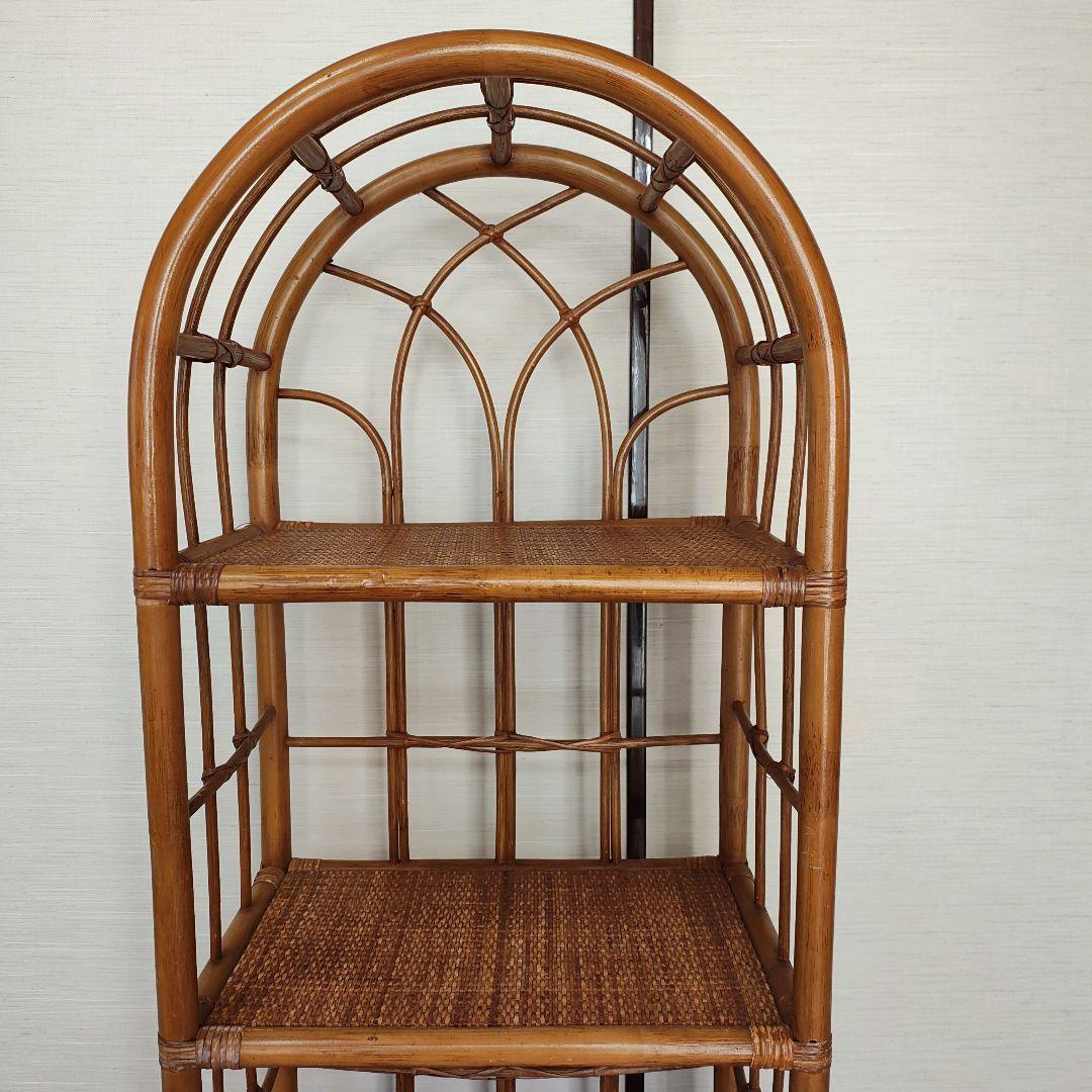 ラタン 籐家具 ヴィンテージ チェスト 昭和レトロ アーチ型 ラック 棚