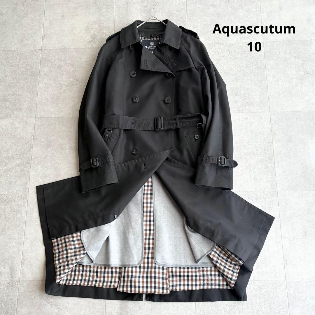 希少】アクアスキュータム ウール グレンチェック トレンチコート