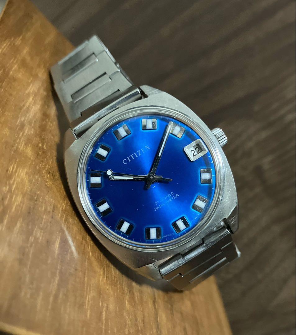シチズン 手巻き メンズ 腕時計 稼働品 ブルー文字盤 希少 純正ベルト シチズン 腕時計 CITIZEN 時計 ツヨサ コレクション TSUYOSA