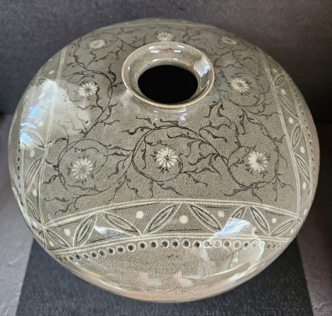 高麗青磁 象嵌 花唐草 瓔珞文様 陰刻牡丹図 大梅瓶 近代作品 高