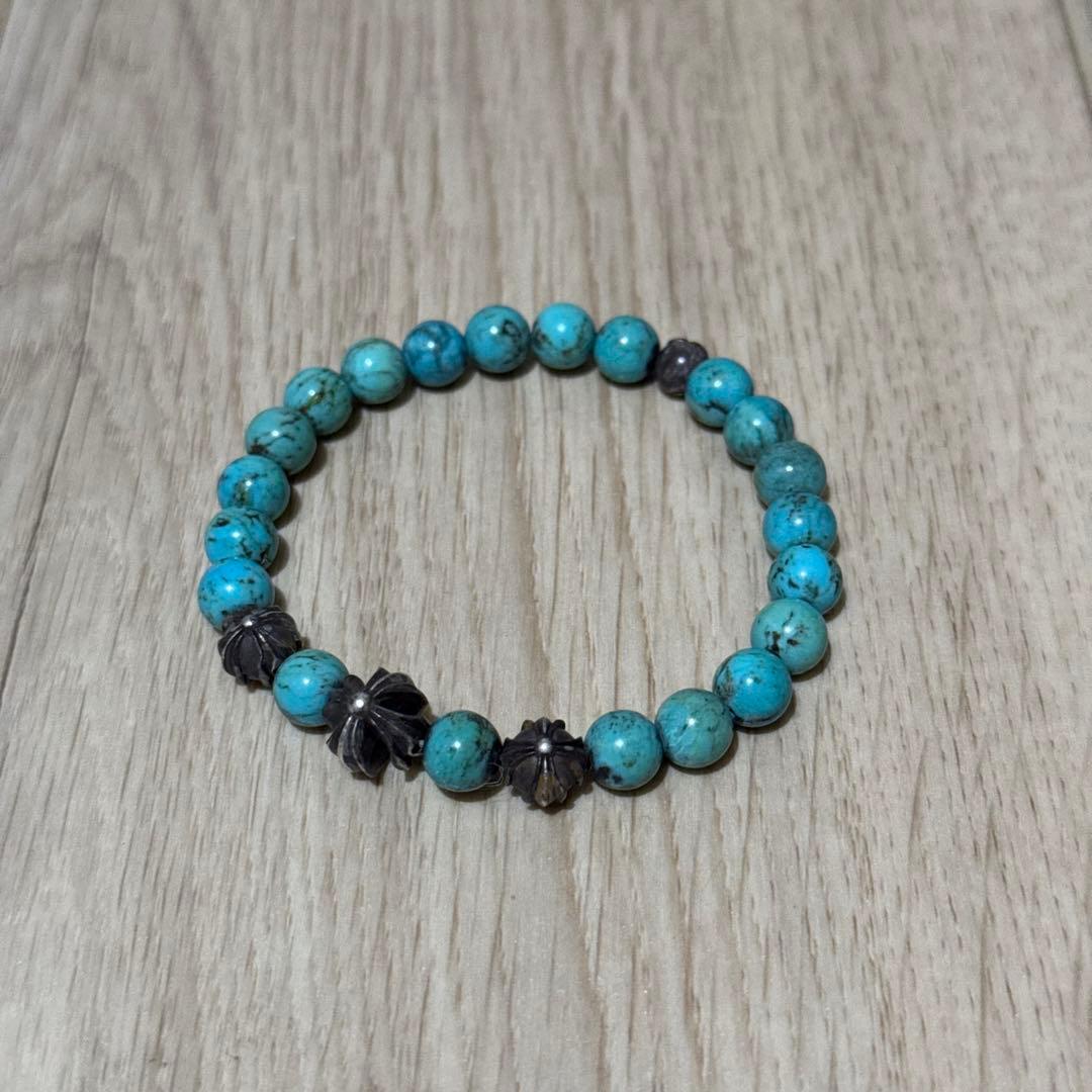 CHROME HEARTS クロムハーツ8mm ターコイズ ビーズ ブレスレット クロムハーツ 8mm ビーズ ターコイズ シルバー ブレスレット - SRM