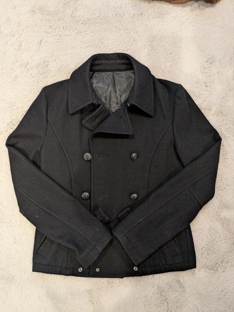 PPFM 黒 ウール ダブルブレスト ピーコート どこで 買える かファッション - PPFM 黒 ウール ダブルブレスト