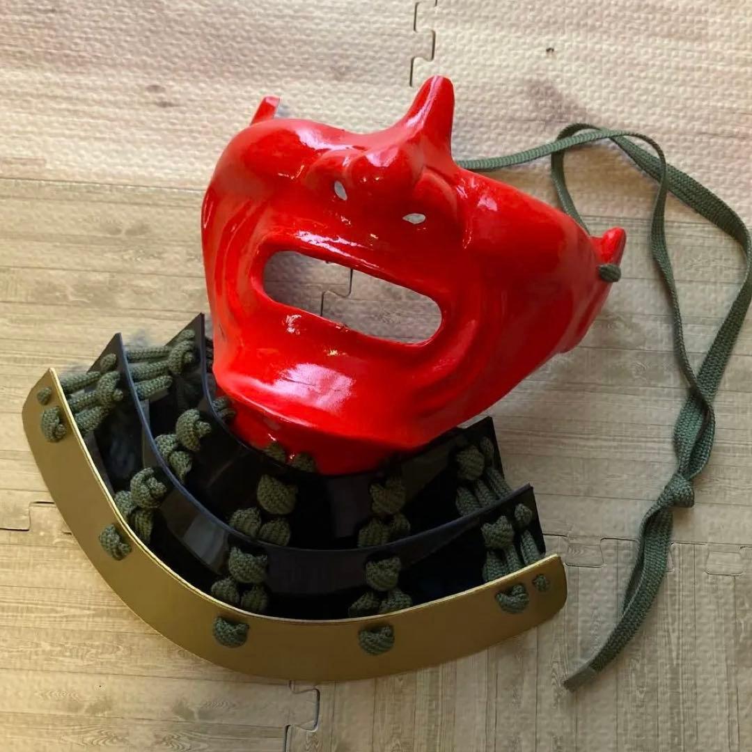 着用可能】手作り面頬 武具 鎧兜 甲冑 等身大 半頬 mempo mask朱