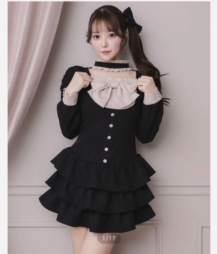 pium フロントリボンチョーカーティアードミニワンピ　ぴうむ フロントリボンチョーカーティアードミニワンピ – pium