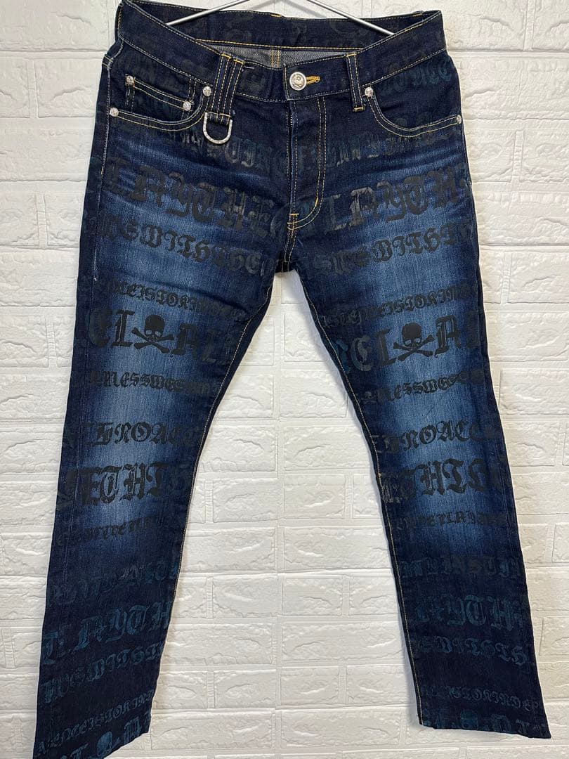 Roen スカルプリント ダークブルーデニムパンツ RR7481 ストレッチデニムパンツ | ラフ＆ロード