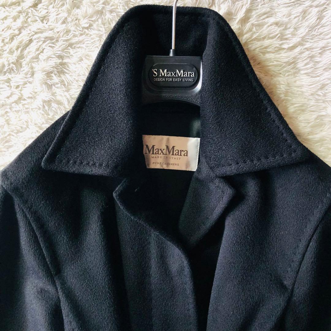 美品✨マックスマーラ ベルテッドコート カシミヤ100% 白タグ ブラック