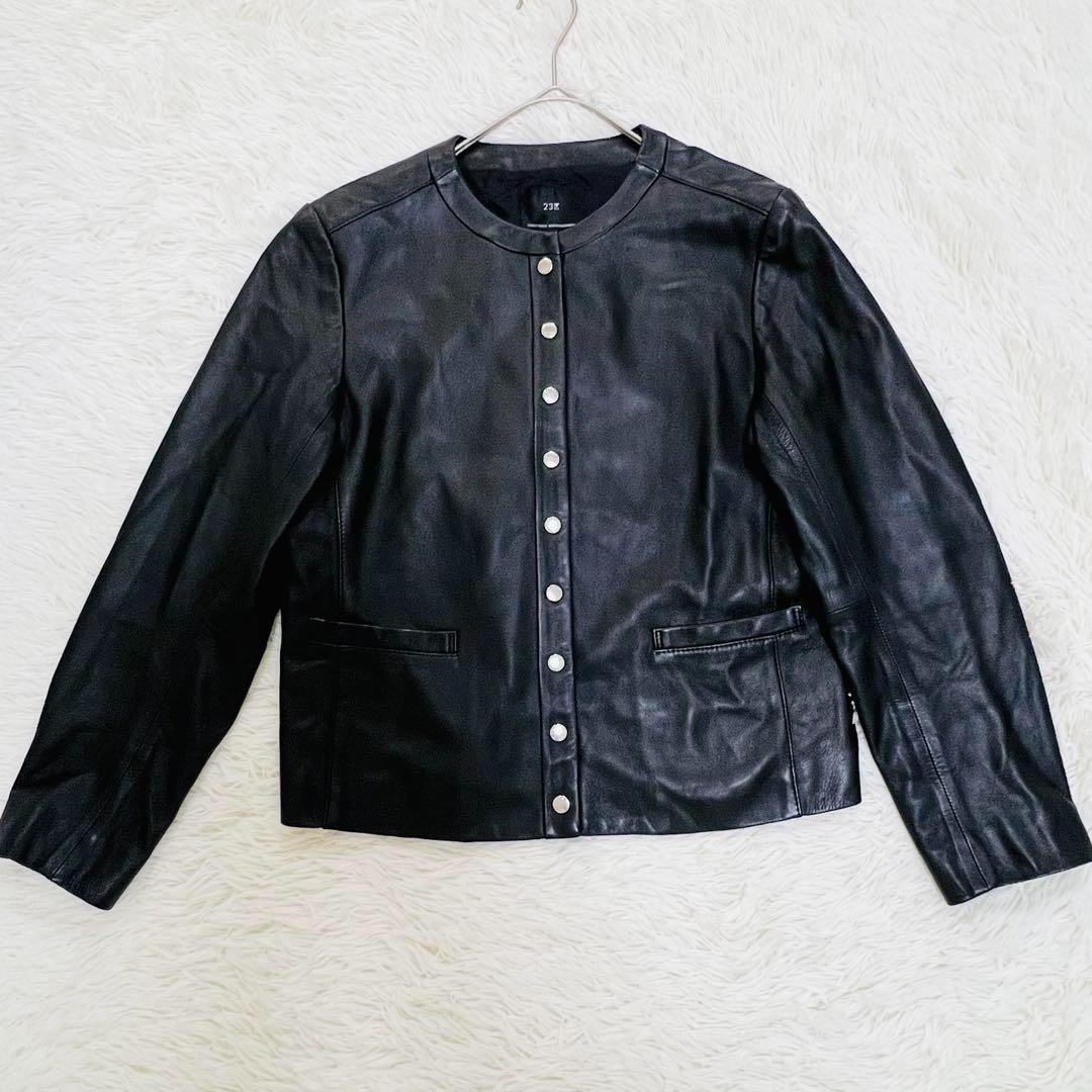23区 　中村アン着用 ノーカラーレザージャケット Mサイズ　黒　ラムレザー 楽天市場】【中村アンさん着用】シープレザーノーカラー ジャケット
