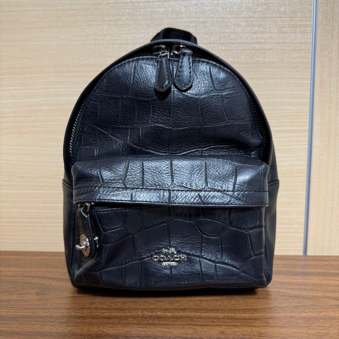 【希少‼︎極美品】 COACH コーチ クロコ ターンロック リュック レザー 黒 極美希少 クロコ コーチ ターンロック ロゴプレート リュック レザー