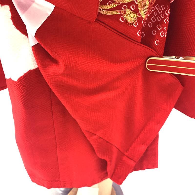 509ag37□七五三 三歳 部分絞着り 着物&お召被布&長襦袢 金