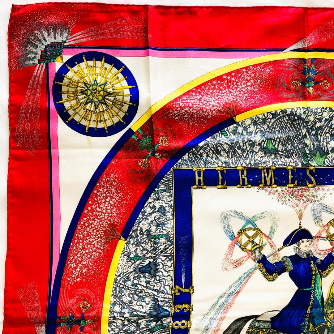 HERMES エルメス カレ90 技巧の火 スカーフ レッド系 タグあり