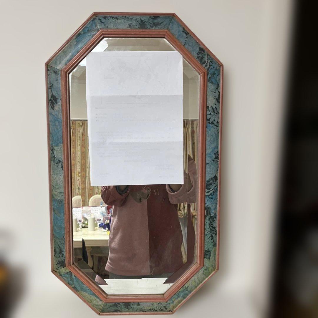 八角形 壁掛け鏡 装飾的青色フレーム 八角形 壁掛け鏡 装飾的青色フレーム