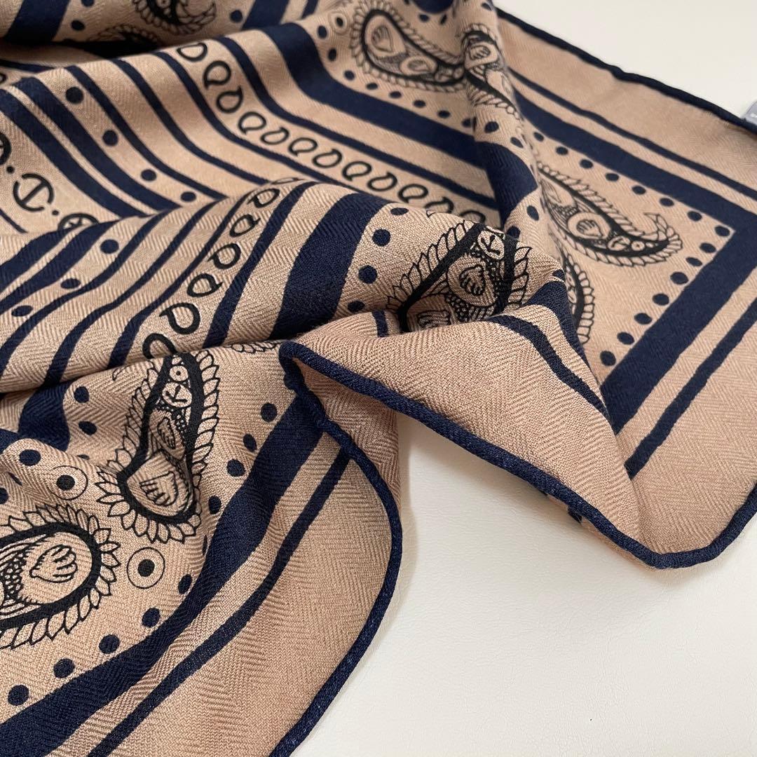 ブルー姉様】@H29 羊毛 シルク 大判ストール ブラウン バンダナ