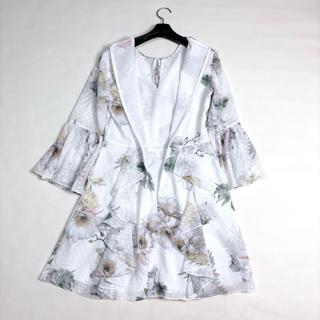 美品✨テッドベイカー シフォンワンピース 花柄 1 S フリル ティアード