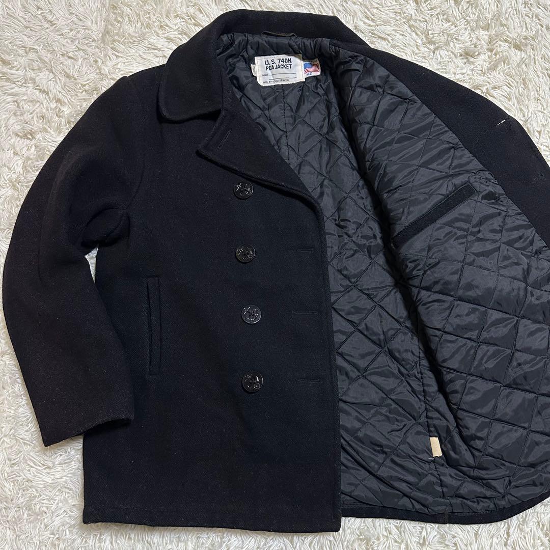 美品 大きいサイズ 42 SCHOTT Pコート XL 740N USA製 黒 即決 アメリカ製/Schott メンズ42≒XL ピーコート ショット 美品