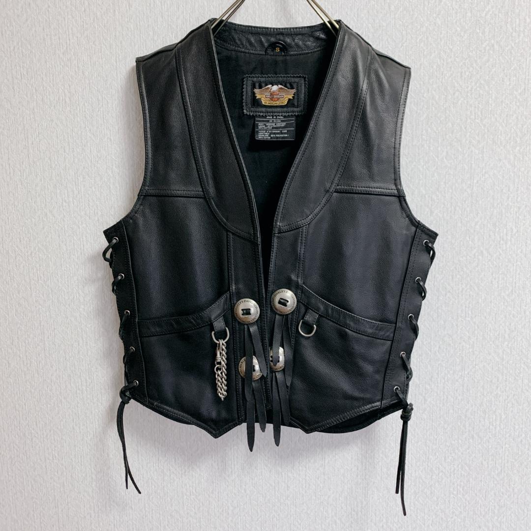 ハーレーダビッドソン】バイカーズベスト レザーベスト ブラック