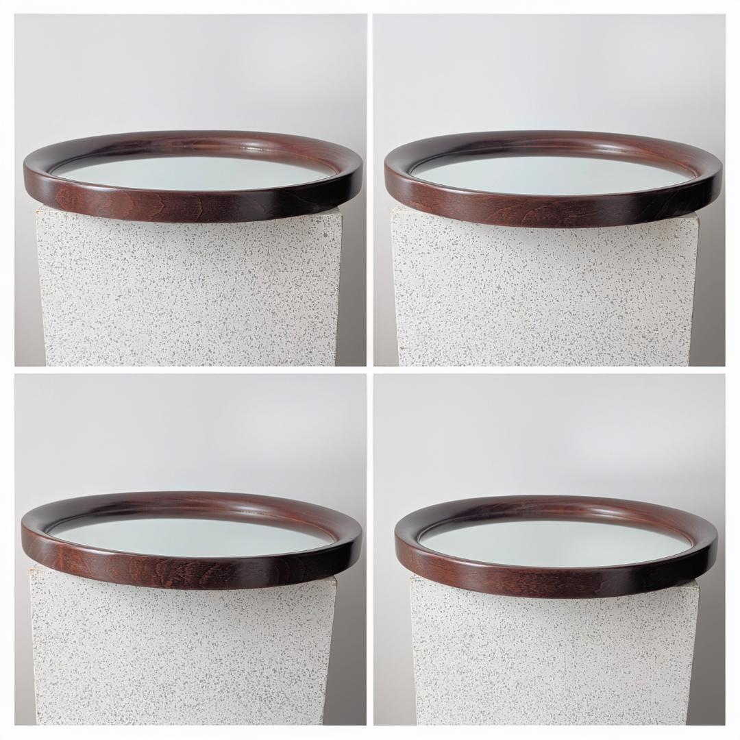 ビンテージ 秋田木工 旧タグ 曲木鏡 柳宗理 ミラー 丸(小) 古代色 美品