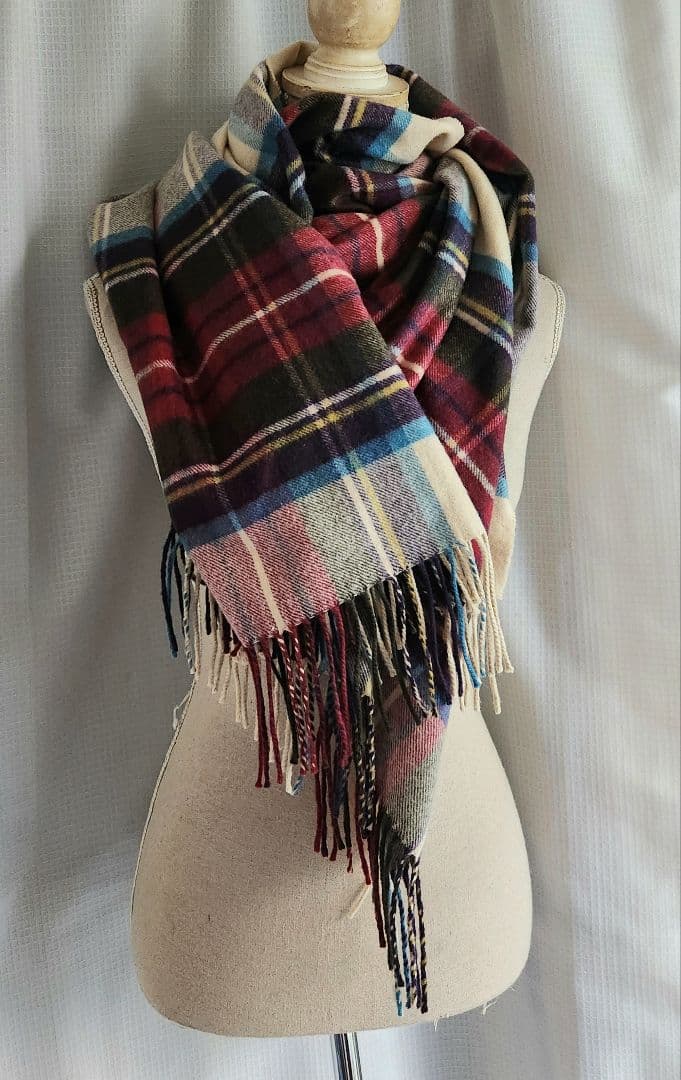 美品 JOHNSON OF EGLIN 大判カシミアストール ピンク チェック