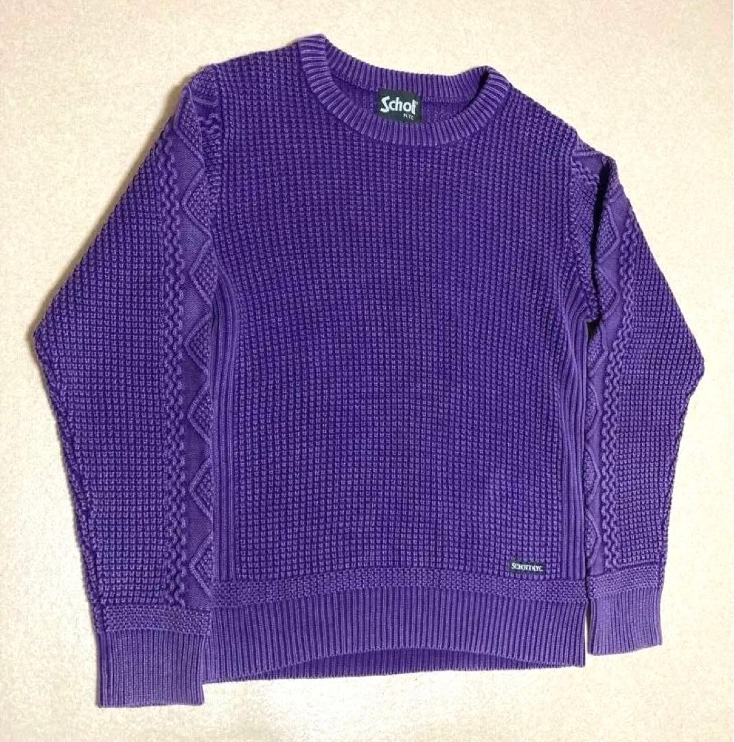 極美品 希少カラー ショット ワッフル クルーネック サーマルニット ケーブル 鬼ワッフル メンズ 長袖 ガゼット クルーネック カットソー ヘビー