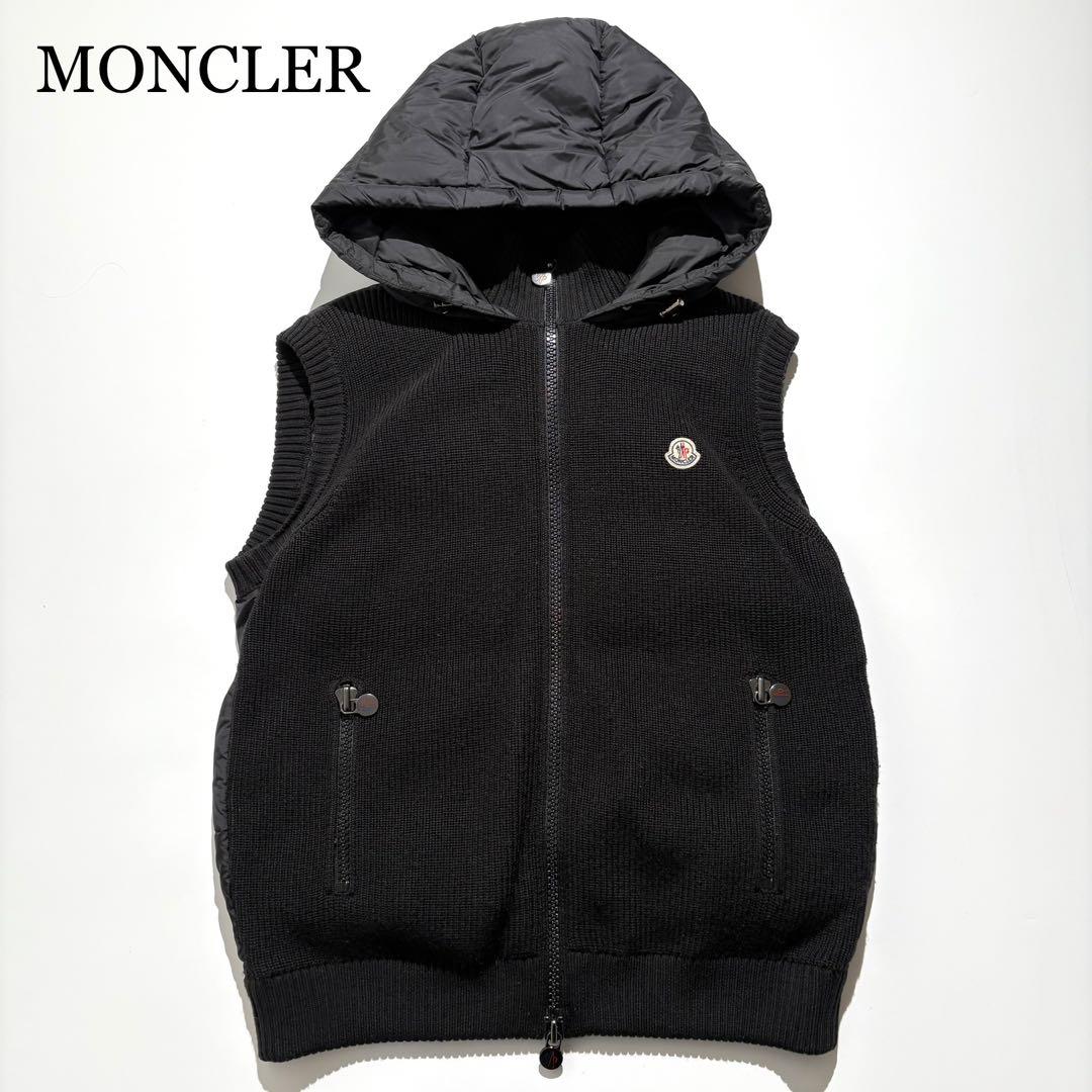 【極美品】MONCLER ダウンベスト ニット 切替 フーディー ブラック L MONCLER（モンクレール） MONCLER MAGLIONE TRICOT GILET ダウン