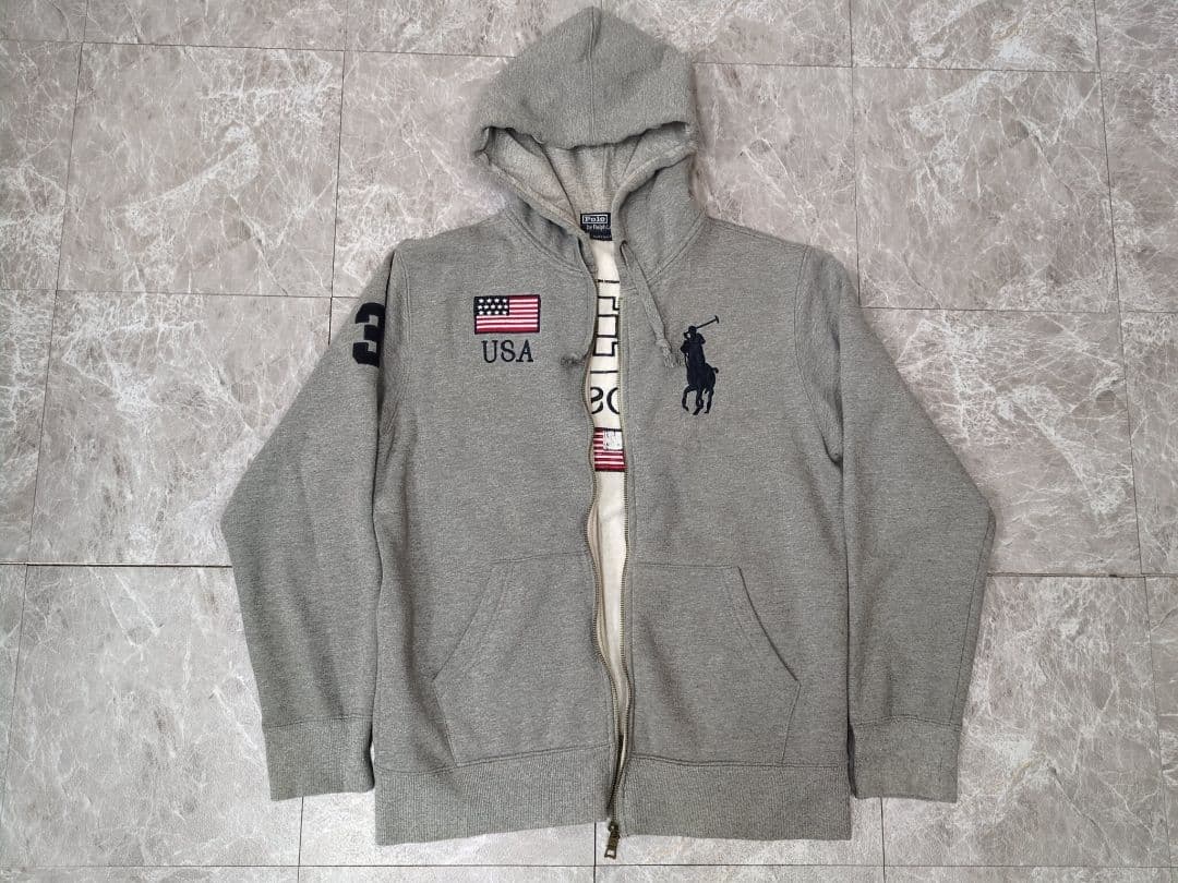 90s ポロラルフローレン ビッグポニー 星条旗 ジップアップスウェット