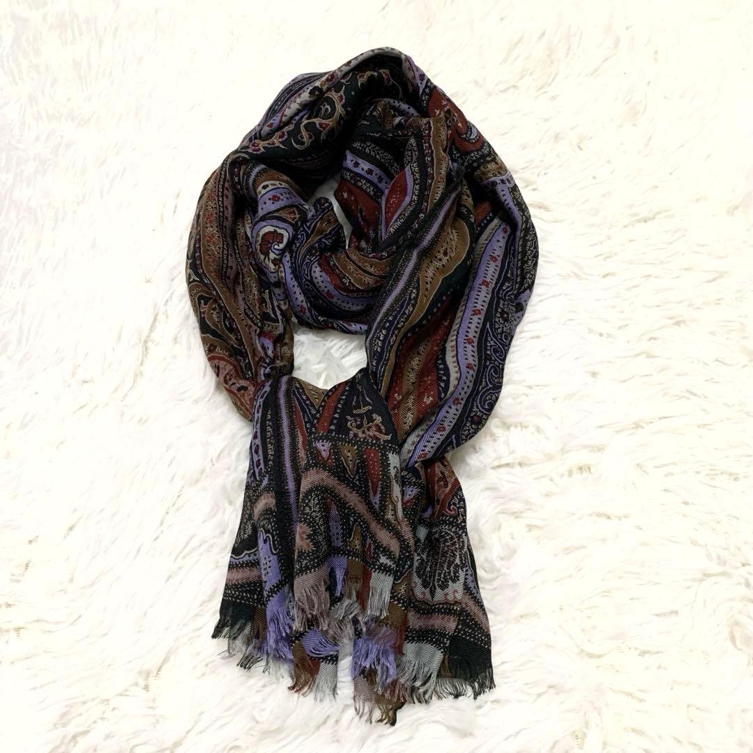 希少カラー】 エトロ 大判ストール スカーフ ペイズリー パープル ブラウン