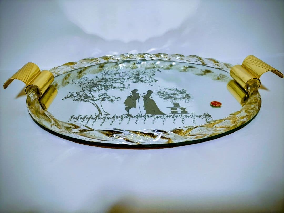 イタリアムラーノ•ベネチアングラスミラートレイ＆ベネチアングラス*水差しセット！ イタリアムラーノ•ベネチアングラスミラートレイ＆ベネチアングラス