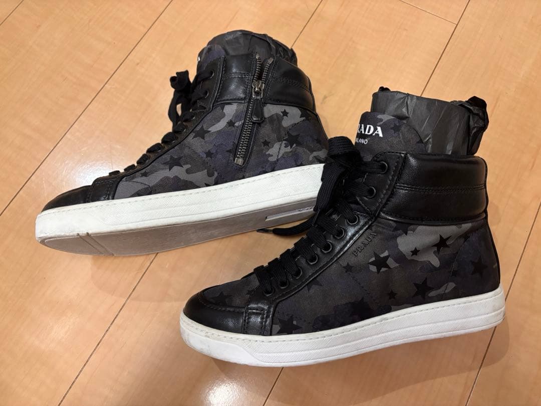 PRADA ブラック 星柄 ハイカットスニーカー SIZE37 在庫 処分
