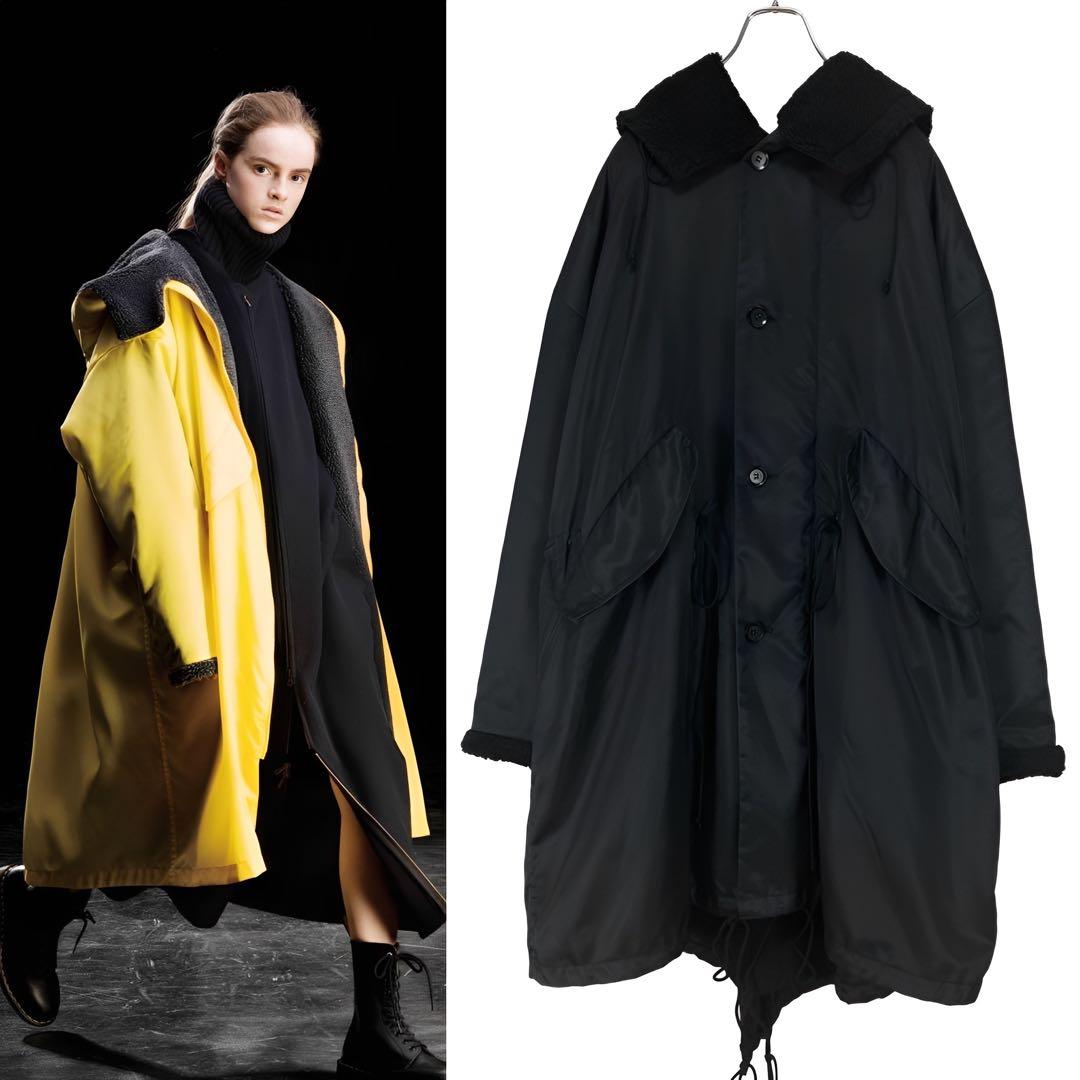 Y's ワイズ 美品 19AW ナイロンツイル 裏ボア フーディーコート 黒1 Y's ワイズ 美品 19AW ナイロンツイル 裏ボア フーディーコート 黒1