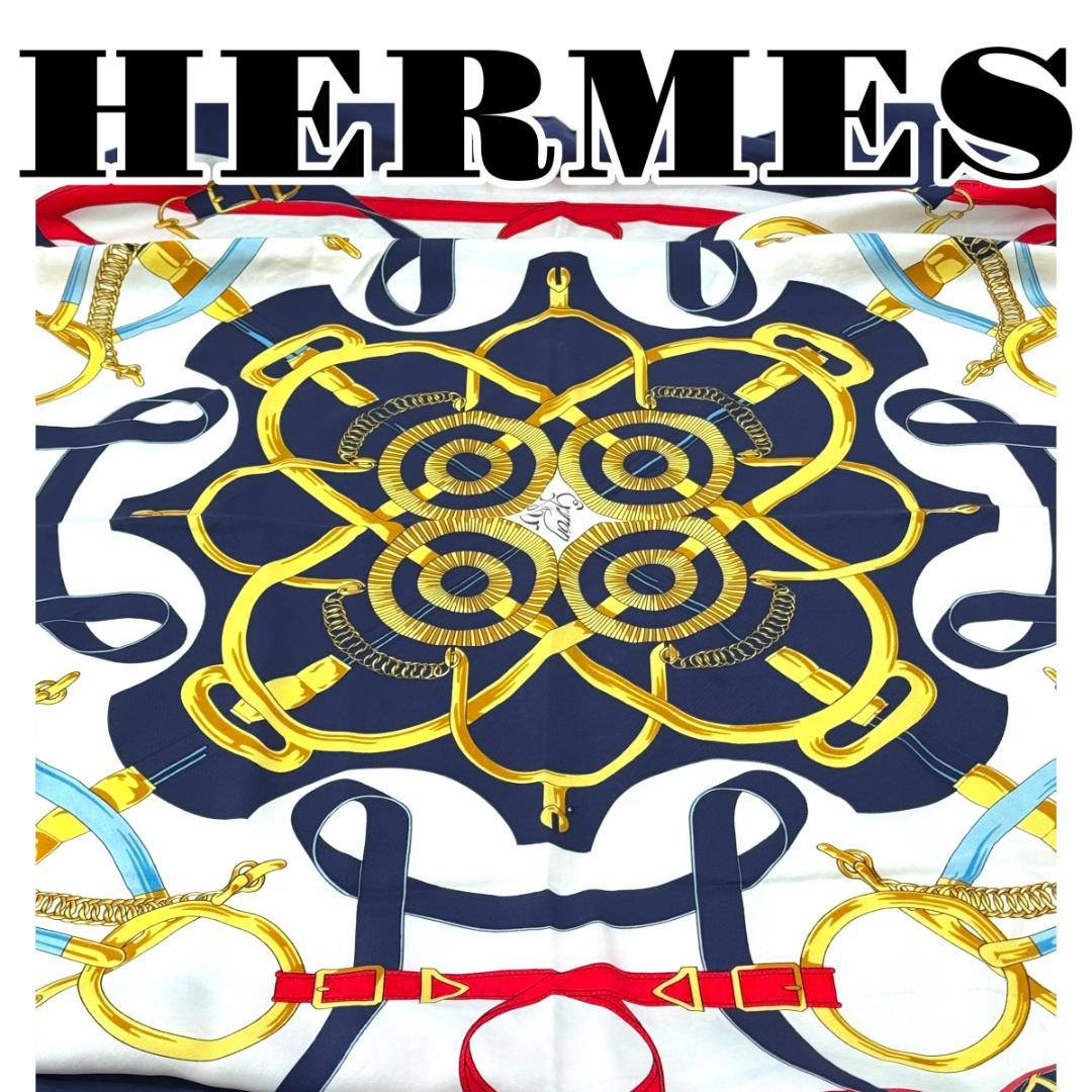 エルメス HERMES エプロンドール　黄金の拍車　スカーフ　カレ エルメス カレ90 Eperon d'or 黄金の拍車 スカーフ シルク ブルー