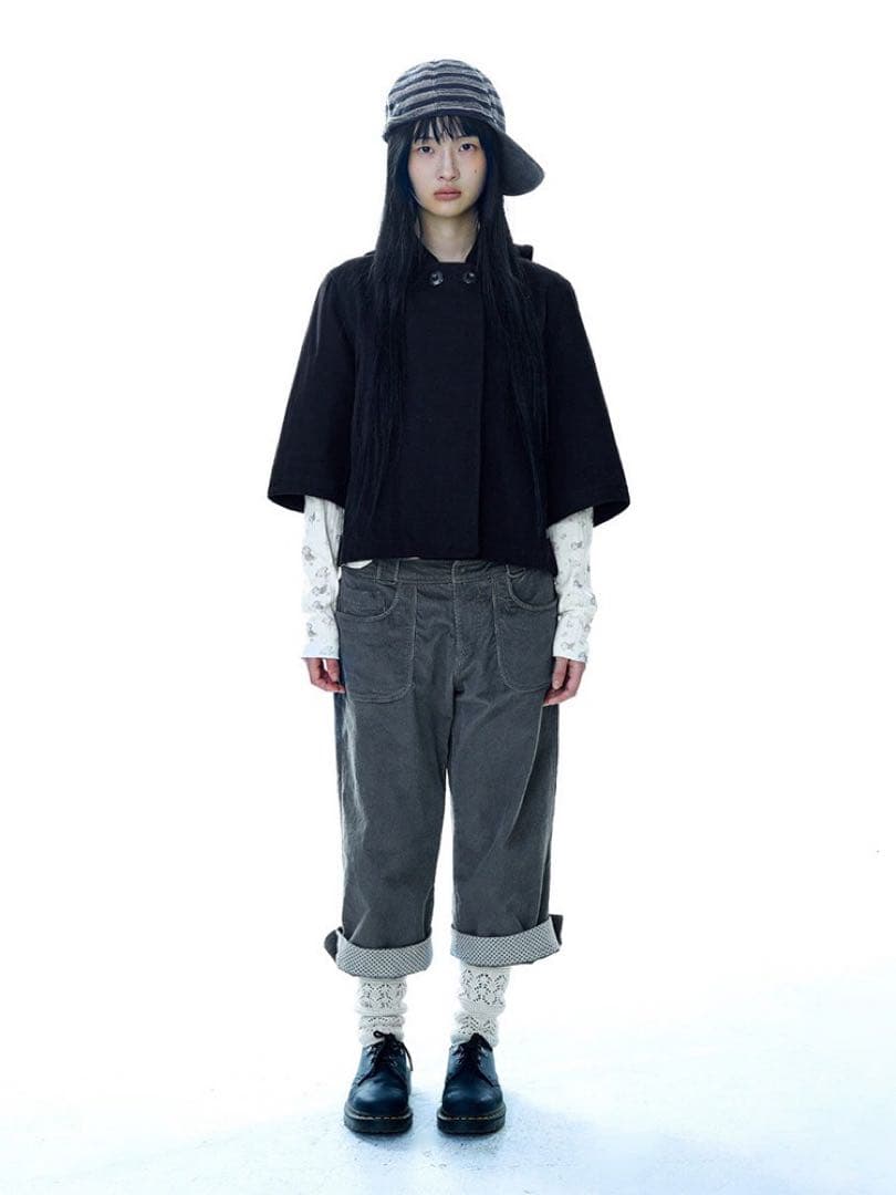 Coyseio ブラック フード付き ポンチョ・ケープコート