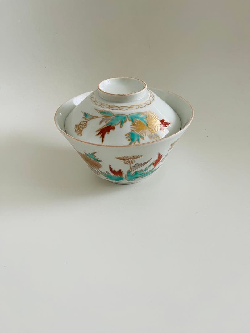 【骨董・アンティーク】古伊万里 色絵 蓋茶碗 古伊万里 色絵窓絵鶏図 蓋茶碗 5客セット | Kaikaroman ONLINE STORE