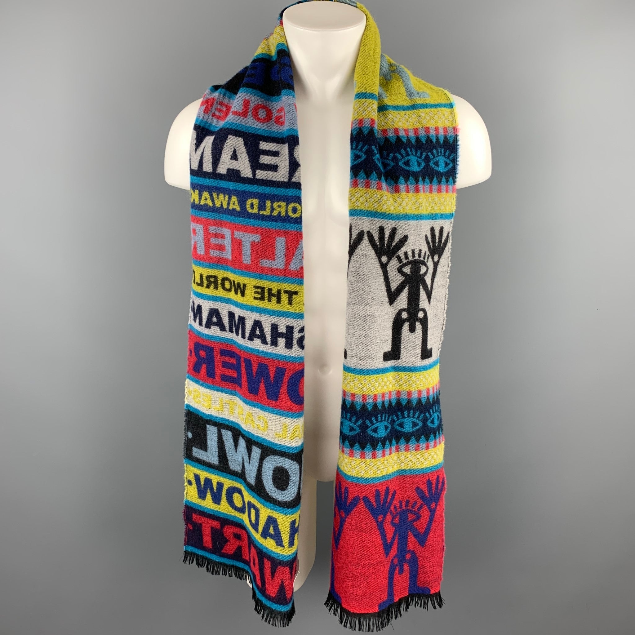 WALTER VAN BEIRENDONCK Multi-Color Print Wool Fringe Scarf – Sui